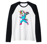 Unicorn in the 80s with Cassette Recorder Raglan Baseball Tee