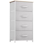 YITAHOME Commode- Meuble de Rangement en Tissu avec 4 tiroirs pour Chambre, Salon, Armoire, Couloir- Cadre Robuste en Acier, Dessus en Bois & Bacs à Tissus Faciles à Tirer (Gris Clair)