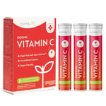 Vitamin C Effervescent Tablets 1000 mg - 3X Tubes of 20 Effervescent Vitamin C Tablets - Vegan, Sugar Free and Zero Calories - Natural Raspberry Flavour - Made in The UK by Nutravita