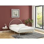 Vente-unique Lit 140 x 190 cm - Métal - Blanc + Matelas - ISELIA