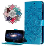 IMIRST Apple iPhone 14 Plus Étui Flip Wallet étui de Téléphone PU Cuir Mandala Embossé Housse Antichoc avec Kickstand Porte-Carte pour Apple iPhone 14 Plus. LD Mandala Blue