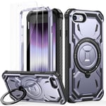 Lanhiem Coque iPhone SE 2022/2020, Coque iPhone 8/7 avec 2 Verre Trempé, Antichoc Étui de Militaire Protection, Anneau Support Renforcée Armure Coque pour iPhone SE 2022/SE 2020/8/7, Violet