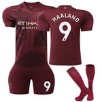 2024-2025 Manchester City bortaställ för barn, fotbollströja, kit nr: 9 Haaland-Xin 28