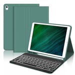 JADEMALL Coque Clavier pour iPad 9eme/8eme/7eme Generation 2021/2020/2019 10.2" - AZERTY Français Clavier Rétro-éclairé Magnétique Amovible Bluetooth sans Fil Clavier pour iPad 10.2, Vert foncé