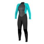 O'Neill Wetsuits Reactor II 3/2mm Back Zip Full Wetsuit-Femme Combinaison Women's, Black/Light AQU, 4