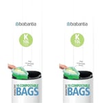 Brabantia 364983 Food Waste Caddy Compostable Bin Liners, 10 L (x10), Code K, White (Pack of 2)