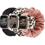 3-pack kompatibla med Apple Watch-band Scrunchies 41mm 40mm 38mm tyg mjukt mönster tryckt tyg armband armband kvinnor Iwatch elastisk S
