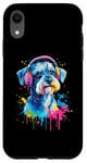 Coque pour iPhone XR Mini Schnauzer Lover portant des écouteurs drôles Mini Schnauzer