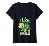 Womens I Like TURTLES Cartoon Turtle V-Neck T-Shirt