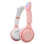 Casque Audio Pliable LED Chat Blanc Bluetooth 5.0 Son Stéréo Multimode Rose YONIS