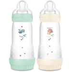 Lot de 2 Biberons - MAM - Easy Start - Anti-colique "Classique" - 320 ml - Tétine débit 3 - Menthe + Coton