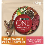 PURINA ONE Mini/Small <10kg | Croquettes pour Petits Chiens Adultes Peau Saine & Pelage Soyeux Riche en Bœuf avec du Riz | Sac de 1,5 kg