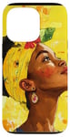 Coque pour iPhone 13 Pro Jaune Aquarelle Florale Mélanine Noir Pride BHM Africain