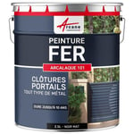 Peinture métal et fer pour : portail, grille, garde corps : ARCALAQUE 101 -  -  2,5 L Noir Mat - RAL 9005