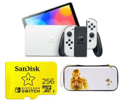 Nintendo Switch OLED, Princess Zelda Slim Travel Pro Case & 256 GB High Performance Class 10 microSD Memory Card Bundle  - White, White