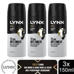 Lynx 72H Anti-Perspirant Deodorant Gold, Black or Jungle Fresh 150ml, 3 Pack