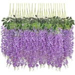 24 st Wisteria Hängande Blommor Konstgjorda Blommor Wisteria Vin Falska Blommor Hängande Girlang Sidenblommor Sträng（Lila）