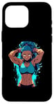 Coque pour iPhone 16 Pro Max Blue Hair Dark Skin Fitness Modèle Posant Illustration