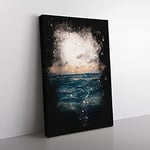 Big Box Art Ocean Beneath a Peach Sky Paint Splash Canvas Wall Art Print Ready to Hang Picture, 76 x 50 cm (30 x 20 Inch), Beige, Blue, Teal, Grey, Brown