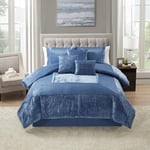 Queen Comforter Set 7 Piece - Ultra-Soft Comforter, 2 Shams, Elegant Bed Skirt, & 3 Decorative Throw Pillows - Luxurious Crushed Velvet Premium Bedding Ensemble for Sophisticated Bedroom, Navy Blue