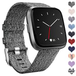 Ouwegaga Compatible with Fitbit Versa Strap/Fitbit Versa 2 Strap, Woven Bands Replacement Sport Wristband Compatible with Fitbit Versa Smartwatch Small, Black Grey