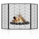 Pare-Feu de Cheminée Pliable à 3 Panneaux, Écran de Cheminée en Métal 132 x 79 cm, Pare-étincelles en Maille, Grille de Protection pour Poêle, Aucun