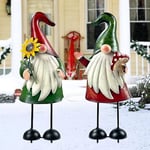 HONGLAND Lot de 2 Statues de Nain de Jardin en métal de 45,7 cm - Décoration pour Noël, pelouse, terrasse, Cour