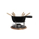 Service à fondue tradition MEN426C – 6 personnes, 2,6L, caquelon fonte émaillé, socle en acacia