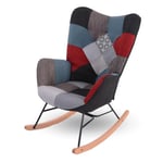 MEUBLE COSY Fauteuil à Bascule Allaitement Scandinave Chaise Loisir et Repos en Tissu Patchwork avec Pieds en E' Bois Métal pour Salon, Chambre, Le Balcon