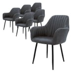 Lot de 6 chaises salle à manger rembourrée anthracite avec accoudoirs en simili