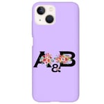 Coque violet Iphone 14 avec vos initiales personnalisees et fleur rouge