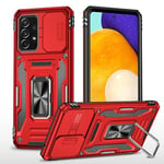 vumebao Coque pour Samsung A52 avec, Support 360° Rotatif Full Protection de la Caméra en PC Dur Anti-Chut Renforcée Armor Heavy Duty Antichoc Bumper Etui pour Samsung A52 Rouge