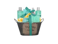 Coffret Bain Monoï - Gel Douche 210ml, Bain Moussant 90 ml, Gommage, Savon, Fleur de Massage - Cadeau Femme Beauté, Soin Corps - Kit Cocooning Baignoire Vintage Monoï French Tendance