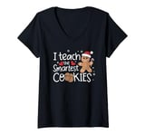 Womens I Teach The Smartest Cookies Christmas Gingerbread Kids Boys V-Neck T-Shirt