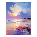 Artery8 Beach Sunrise Abstract Oil Painting Orange Purple Blue Serene Coastal Landscape Atmospheric Dawn Clouds Large Wall Art Poster Print Thick Paper 18X24 Inch