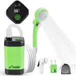 WADEO Kit Douche de Camping, Pompe de Douche Électrique Rechargeable, Pommeau de Douche avec Affichage Intelligent de Température et Pression d'eau Réglable pour Randonnée, Camping, Voyage - Vert