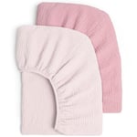 Lulumoon Lot de 2 draps Housses en Mousseline de Coton pour Enfant, alese 60x120 cm lit bébé Pliable, Drap Housse 70x140 cm Respirant pour lit de Berceau, lit de couffin-Rose Clair