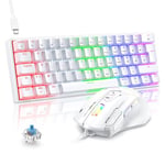 TECURS Ensemble Clavier et Souris Gamer Mécanique Filaire AZERTY, 60% Mini Clavier Souris Gaming Rétroéclairé USB, Souris Gamer RGB 7200 DPI pour PC PS5 Xbox Win, Switch Bleu, Anti-Ghosting, Blanc