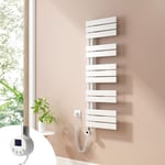 Sèche-Serviettes Electrique, radiateur sèche-Serviettes Plat avec Timing Elément de Electrique, raccordement latéral, Blanc, 1176x400mm, 600W