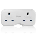 Atyxx Dual European Travel Adapter - Double Socket EU Plug Adapter with Power Indicator Light - Easy To Remove, Space Saver Europe to UK Plug Adaptor - Compatible with Sockets In 80 Countries