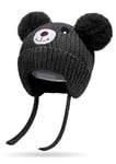 Rayson Winter Warm Hat Baby Earflap Fleece Lined Knitted Cap Toddler Dual Pom-Pom Chenille Knitted Warm Hat Cute Bear Kids Winter Hat with Ear Flaps,Black