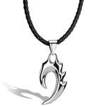 SERASAR Collier Homme Flamme Cuir, Collier Flamme en Argent pour Homme, Collier Pendentif Flamme en Acier Inoxydable pour Homme, Colliers Pour Homme 60cm, Cadeau d'anniversaire pour Petit Ami, Mari