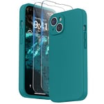 SURPHY Coque Compatible avec iPhone 14 Plus avec Verre Trempé, Silicone Liquide Protection Individuelle pour Chaque Objectif Épaissie Etui pour iPhone 14 Plus 6,7 Pouces, Teal Bleu