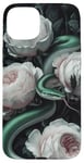 iPhone 15 Plus Green Snakes and White Roses Gothic Pattern Case