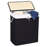 Comart, Panier à linge en bambou, panier pliable avec couvercle et poignées, doublure intérieure amovible et lavable, pour blancheur et chiffons sales, porte-jeux pour enfants, couleur noire, capacité