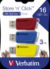 Verbatim Store ´N´ Click USB Minnepenn 16GB (3-pk) Rd/Bl/G 49306