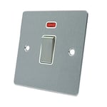 AET FSC20ASWIWS Satin Chrome Flat 20 Amp DP White Insert Metal Rocker Switch-20A Double Pole Switch w/Neon Indicator