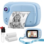 Misilmp Appareil Photo Instantané Enfant, 3,5" Appareil Photo Enfants Cadeaux pour 3 à 14 Ans, Papier d'impression sans Encre et 32GB Carte, 12MP 1080P Enregistreur Photos Vidéo 3 en 1 Jouet (Bleu)