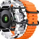 Pack 2x Bracelets Ocean Waves Pour Garmin Fenix 7 Pro Sapphire Solar Blanc Militaire Et Orange