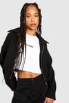 Tall Cropped Wool Look Zip Up Bomber Jacket